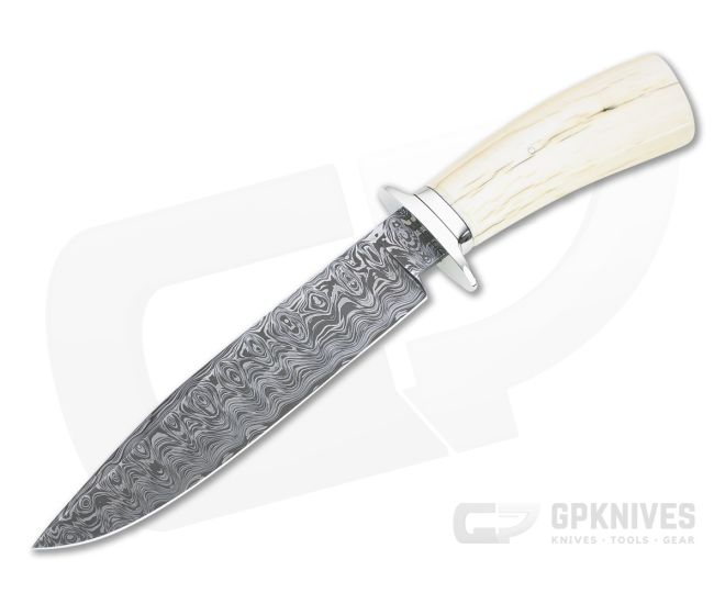 Bill Miller Custom Fighter Large Carbon Damascus Walrus Ivory Fixed Blade 4763 - CU-4763