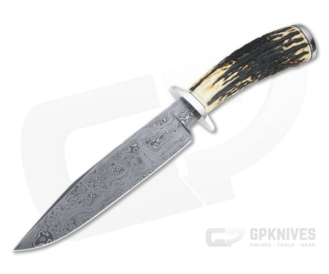 Bill Miller Custom Fighter Carbon Damascus Sambar Stag Fixed Blade 4764 - CU-4764