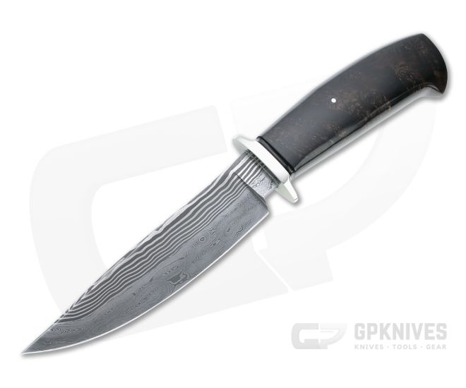 Bill Miller Custom Fighter Carbon Damascus African Blackwood Fixed Blade 4765 - CU-4765