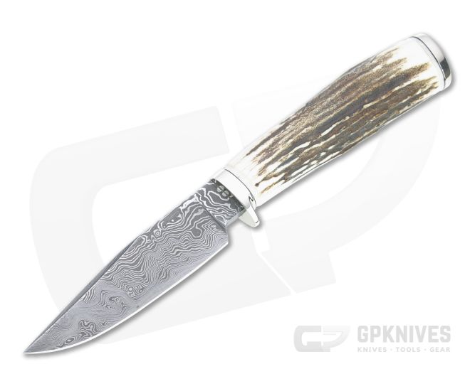 Bill Miller Custom Clip Point Hunter Carbon Damascus Sambar Stag Fixed Blade 4767 - CU-4767