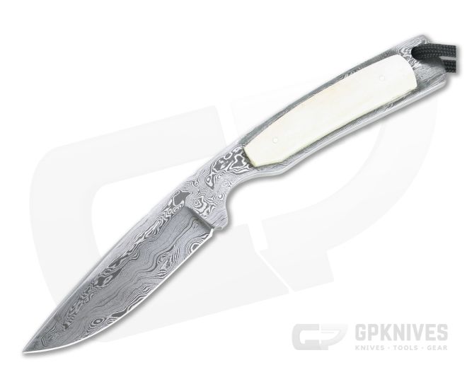 Bill Miller Custom Drop Point Bird and Trout Carbon Damascus Walrus Ivory Fixed Blade 4770 - CU-4770