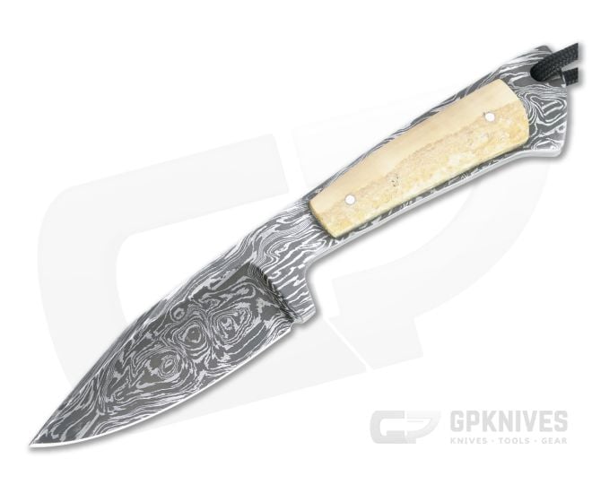 Bill Miller Custom Clip Point Caper Carbon Damascus Walrus Ivory Fixed Blade 4771 - CU-4771