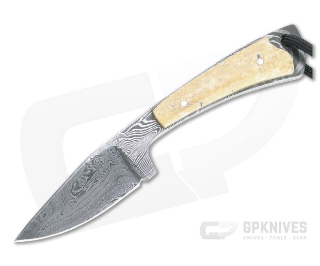 Bill Miller Custom Clip Point Caper Carbon Damascus Walrus Ivory Fixed Blade 4772 - CU-4772