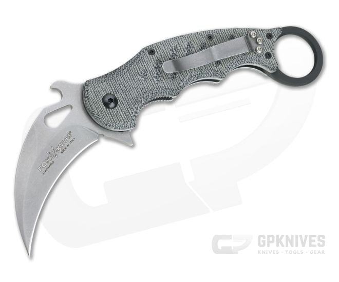 Fox Knives 479 Karambit Black Canvas Micarta Stonewashed N690Co Folder 479-MIB-SW - FK-479-MIB-SW