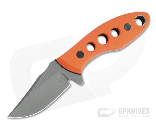 Tom Krein Custom Tusk Bowie Acid Washed XHP Speed Hole Orange G10 Fixed Blade - CU-4802