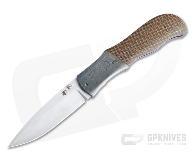 Aaron Frederick Custom Satin CPM-154 Damascus Bolstered Thunderstorm Kevlar Micarta Folder 4822 - CU-4822