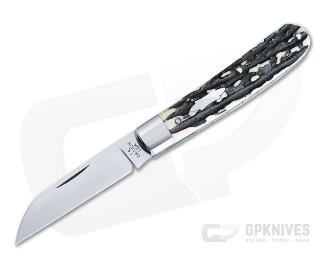 T.A. Davison Custom Stag Swayback Wharncliffe CPM-154 Slip Joint 4854 - CU-4854