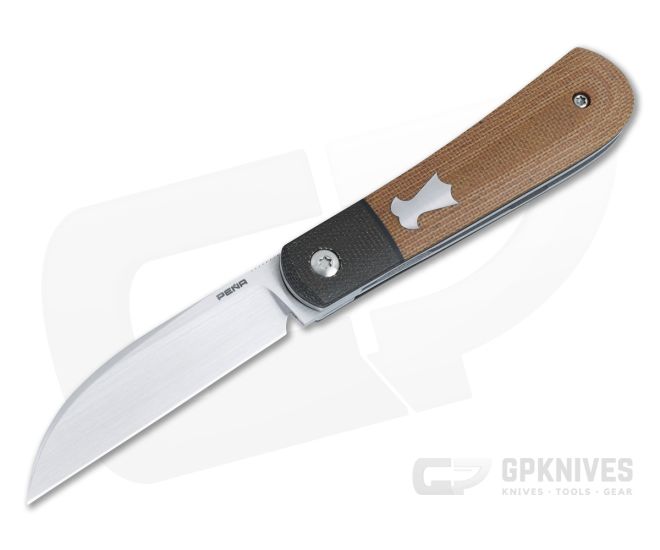 Enrique Pena Custom Swayback Front Flipper Bolstered Natural Micarta Satin 154CM Wharncliffe 4870 - CU-4870