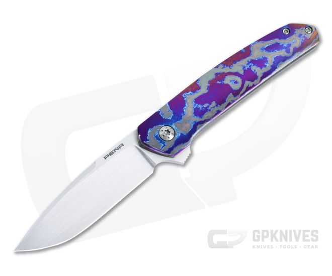 Enrique Pena Custom Cobra Flipper MokuTi Titanium Frame Lock Satin 154CM Drop Point 4876 - CU-4876