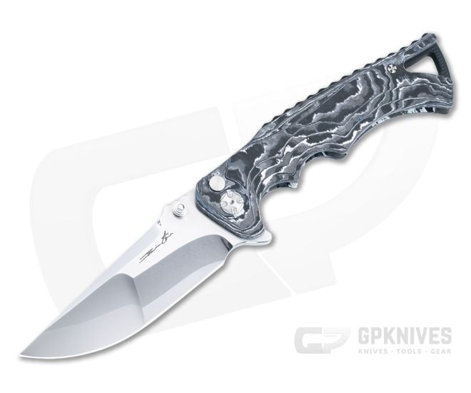 Brian Tighe Custom 4" Tighe Fighter Flipper White Storm Fat Carbon Fiber S90V San Mai Drop Point 4879 - CU-4879