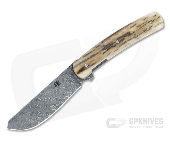 Brad Zinker Bartlow Skinner Flipper Mammoth Ivory Handles Vegas Forge Fireball Damascus Blade 4886 - CU-4886