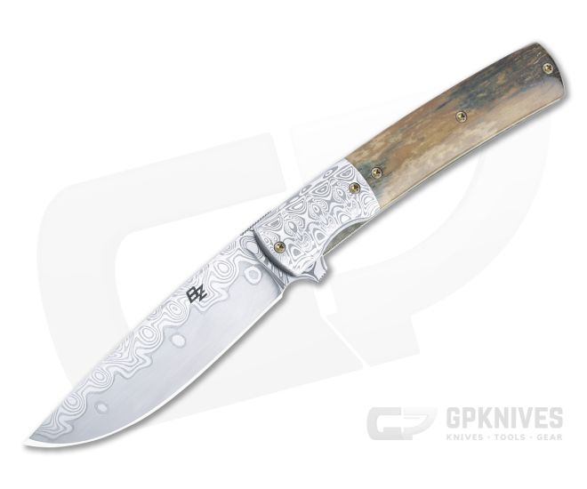 Brad Zinker FR Stretch Liner Lock Flipper Damasteel Bolstered Mammoth Ivory Damacore Baldur Drop Point 4892 - CU-4892