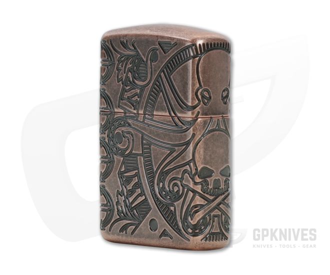 Zippo Windproof Lighter Armor Nautical Scene Antique Copper MultiCut Engraved - ZI-49000