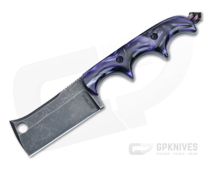 Alan Folts Custom Minimalist Neck Knife Purple Kirinite Handles Blackwash CPM-154 Cleaver Blade 4912 - CU-4912