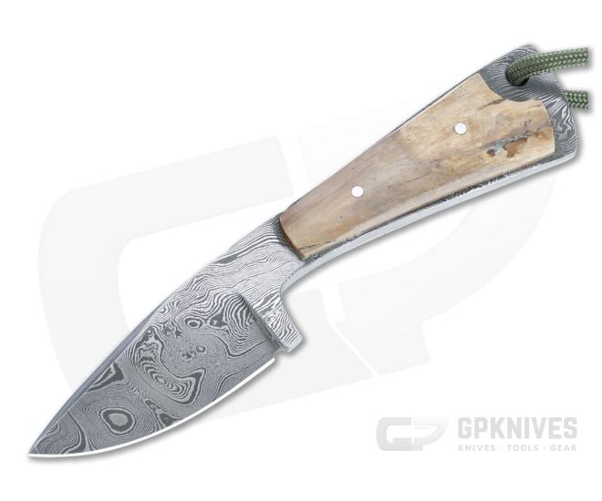 Bill Miller Custom Fixed Blade Necker Mammoth Ivory Handle Damascus Drop Point Blade 4915 - CU-4915