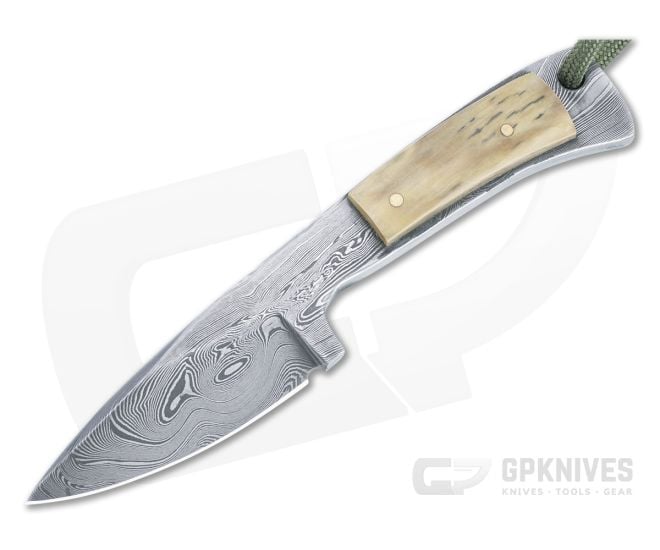 Bill Miller Custom Fixed Blade Necker Mammoth Ivory Handle Damascus Drop Point Blade 4916 - CU-4916