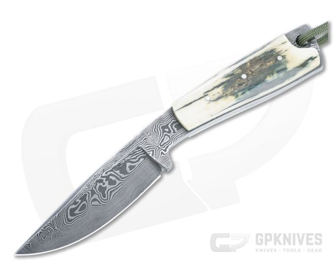 Bill Miller Custom Fixed Blade Small Hunter Mammoth Ivory Handle Damascus Clip Point Blade 4917 - CU-4917