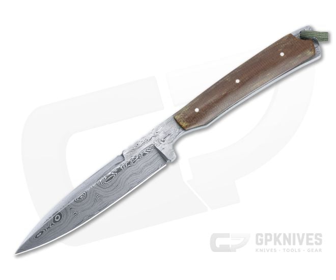 Bill Miller Custom Fixed Blade Boot Knife Elevator Roller Micarta Handle Damascus Double Edged Blade 4918 - CU-4918