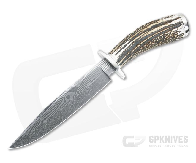 Bill Miller Custom Fixed Blade Fighter Stag Handle Composite Damascus Clip Point Blade 4922 - CU-4922