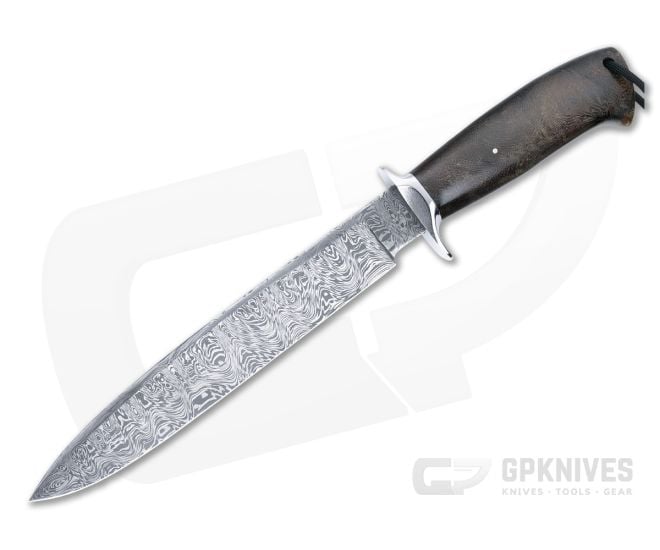 Bill Miller Custom Fixed Blade Fighter Rag Micarta Handle Damascus Drop Point Blade 4923 - CU-4923