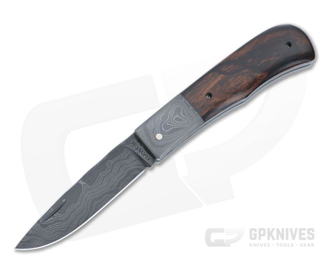 Chuck Hawes Custom Remington Folder Desert Ironwood Damascus Bolster Damascus Drop Point Blade 4935 - CU-4935
