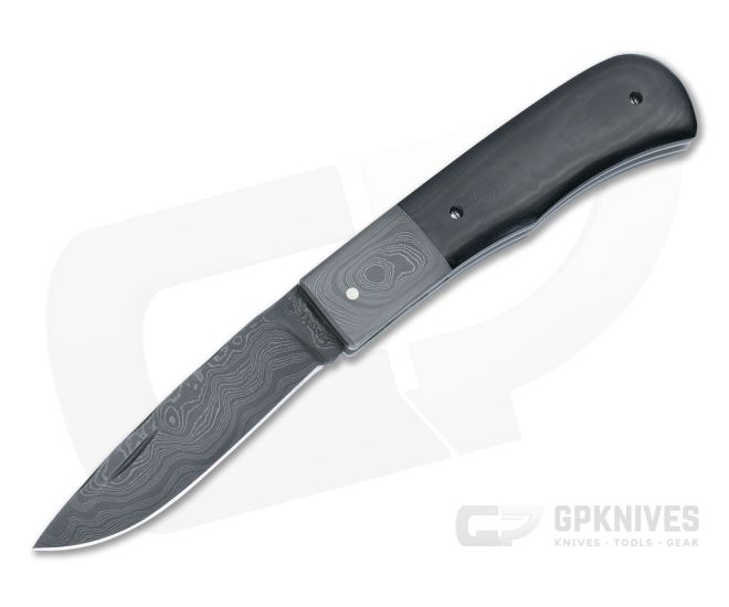 Chuck Hawes Custom Remington Folder Black Micarta Damascus Bolster Damascus Drop Point Blade 4936 - CU-4936