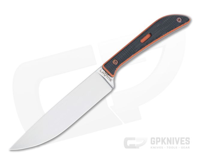Lhotak Designs Scrap Knife Black Crosscut Canvas Micarta with Orange G10 Liner ATI 425 Drop Point Blade 4948 - CU-4948
