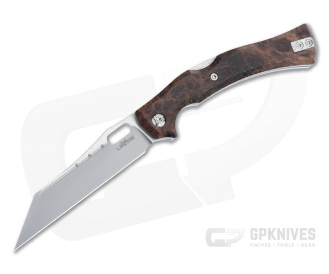 Lhotak Designs Prototype Folder Redwood Burl Handle ATI 425 Wharncliffe Blade 4950 - CU-4950