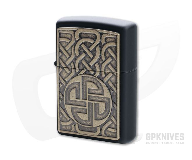 Zippo Windproof Lighter Antique Brass Norse Emblem Matte Black 49538 - ZI-49538