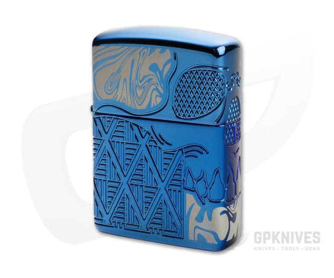 Zippo Windproof Lighter Skull Design High Polish Blue MultiCut Engraved Armor Case 49705 - ZI-49705