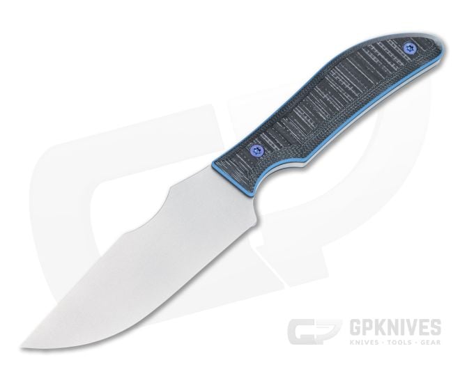 Lhotak Designs Fixed Blade Textured Black Micarta Blue/Black Liner ATI 425 Chisel Ground Drop Point Blade 4979 - CU-4979