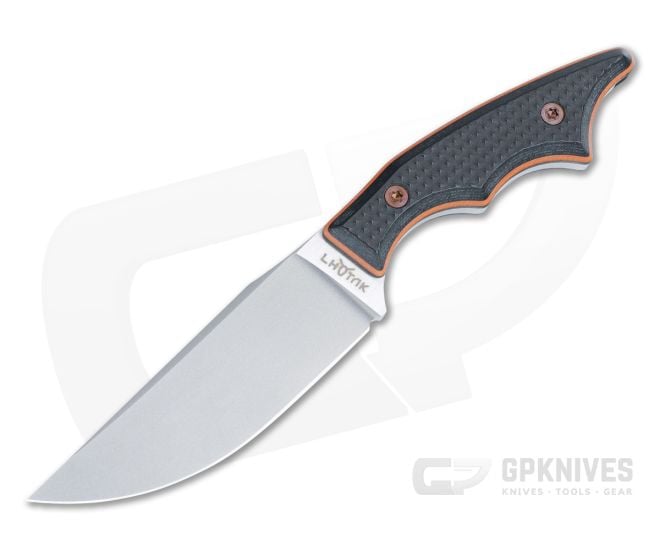 Lhotak Designs Fixed Blade Textured Black Micarta Orange G10 Liner ATI 425 Drop Point Blade 4983 - CU-4983