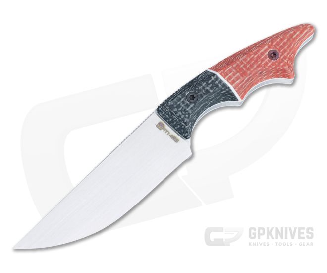 Lhotak Designs Fixed Blade Orange and Black Jute Micarta ATI 425 Chisel Ground Drop Point Blade 4984 - CU-4984