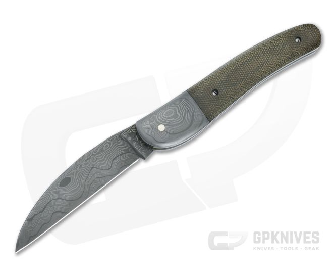 Chuck Hawes Custom Damascus Serpentine Green Micarta Slip Joint 4999 - CU-4999