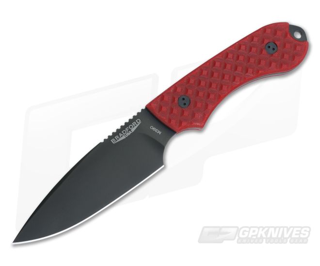 Bradford Knives Guardian4 Red False Edge Black DLC M390 - BK-4FE-012B-M390