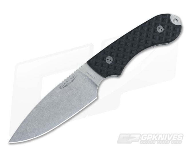 Bradford Knives Guardian4 PHT Flat Grind Black G10 Stonewash 3V - BK-4FH-001-3V