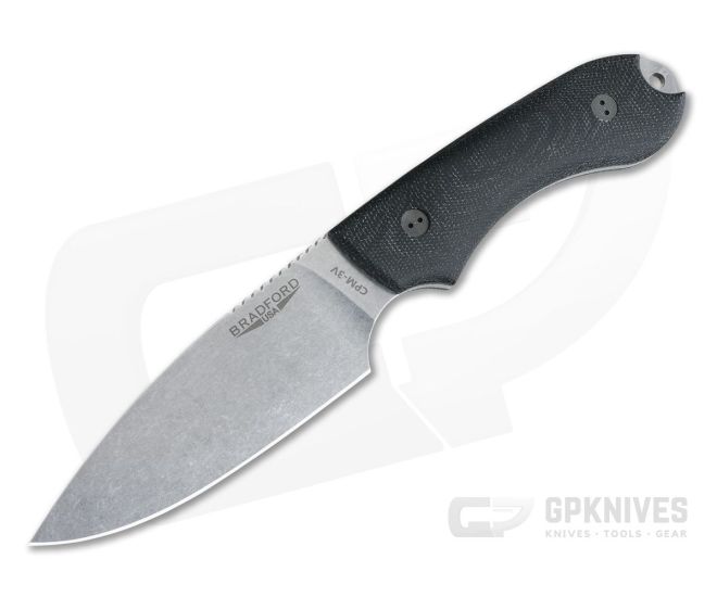Bradford Knives Guardian4 Full Flat Grind 3D Black Micarta Stonewashed 3V Fixed Blade Knife - BK-4FH-101-3V