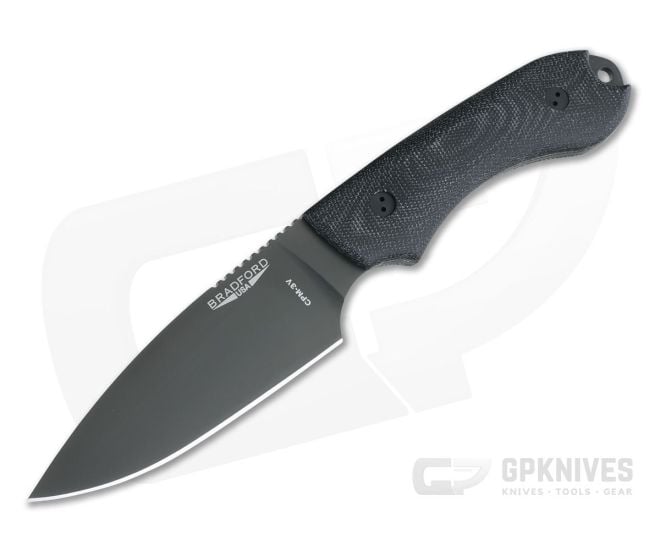 Bradford Knives Guardian4 Full Flat Grind 3D Black Micarta DLC 3V Fixed Blade Knife - BK-4FH-101B-3V