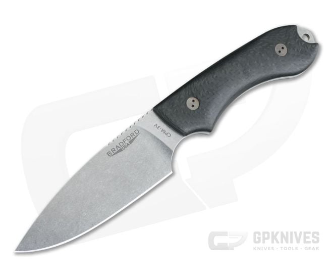 Bradford Knives Guardian4 Full Flat Grind 3D Carbon Fiber Stonewashed 3V Fixed Blade Knife - BK-4FH-114-3V