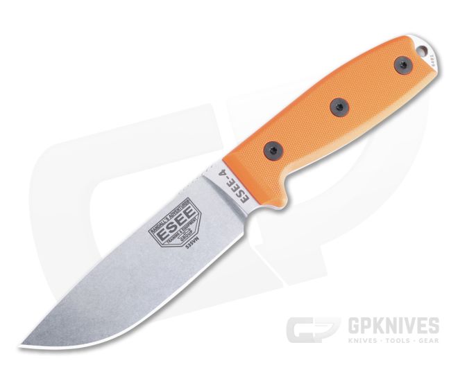 ESEE 4 Stonewashed S35VN Orange G10 Handles Fixed Blade 4P35V-OR - ESEE-4P35V-OR