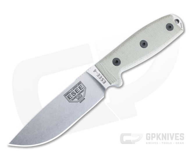ESEE 4 Stonewashed S35VN Canvas Micarta Handles Fixed Blade 4P35V - ESEE-4P35V