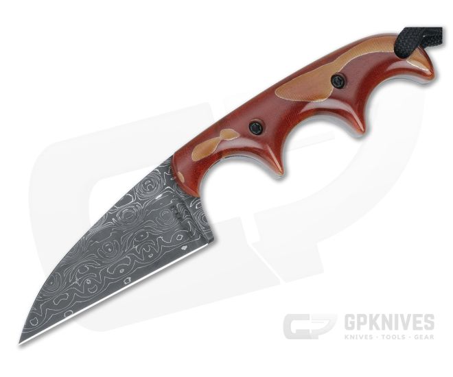 Alan Folts Custom Minimalist Wharncliffe Damascus and Amber Raffir - CU-5062