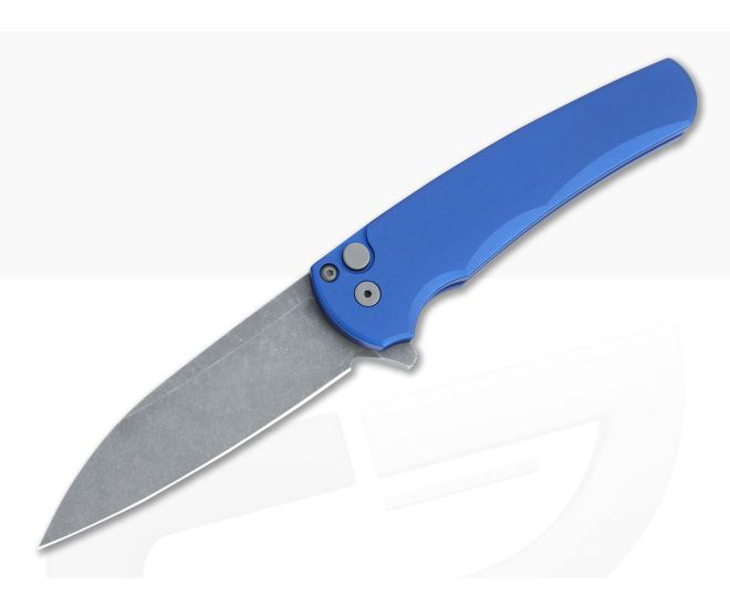Protech Malibu Flipper Blue GPK Exclusive Acid Washed 20CV Modified Wharncliffe Button Lock Folder 5102-BLUE-AW - PT-5102-BLUE-AW