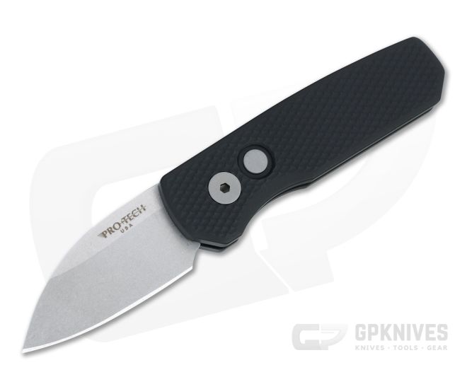 Protech Runt 5 Wharncliffe Stonewashed 20CV Textured Black Aluminum Automatic R5105 - PT-R5105