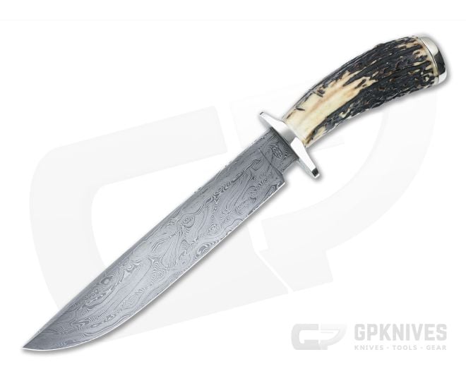 Bill Miller Custom Bowie Stag and 3-Bar Damascus - CU-5127
