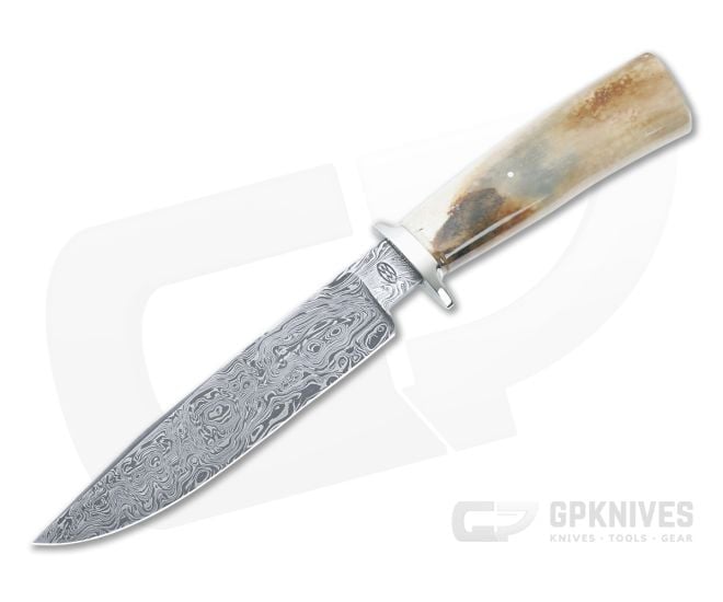 Bill Miller Custom Medium Bowie Fossil Walrus and W-Pattern Damascus - CU-5128