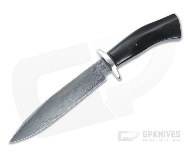 Bill Miller Custom Medium Bowie Vintage Micarta Paper and 2-Bar Damascus - CU-5131