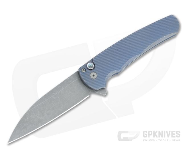 Protech Malibu Custom Wharncliffe Acid Washed 20CV Distressed Blue 3D Titanium Flipper 5141-AW-BLUE - PT-5141-AW-BLUE