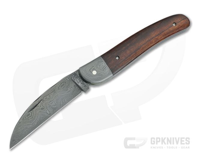 Chuck Hawes Custom Seahorse Whittler Ironwood Burl Damascus - CU-5180