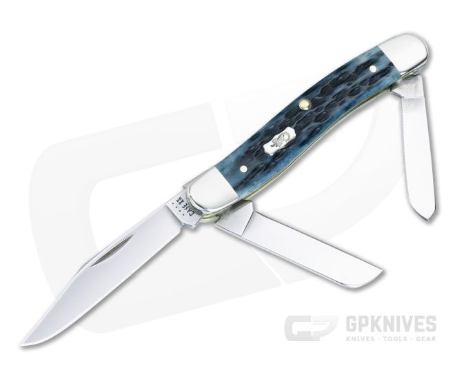 Case Medium Stockman Pocket Worn Mediterranean Blue Bone Handle Polished Tru-Sharp Blades 51851 - CA-51851